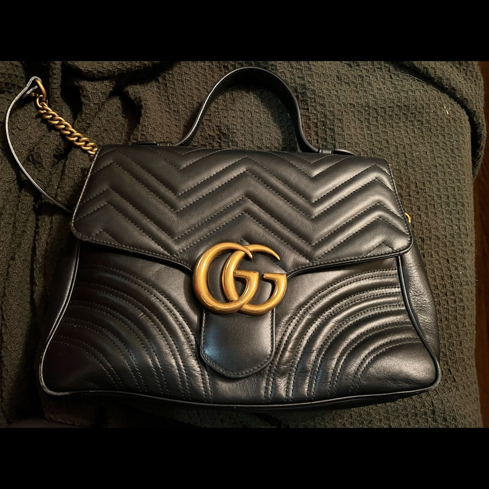 Gucci GG Marmont Top Handle Flap Bag Matelasse